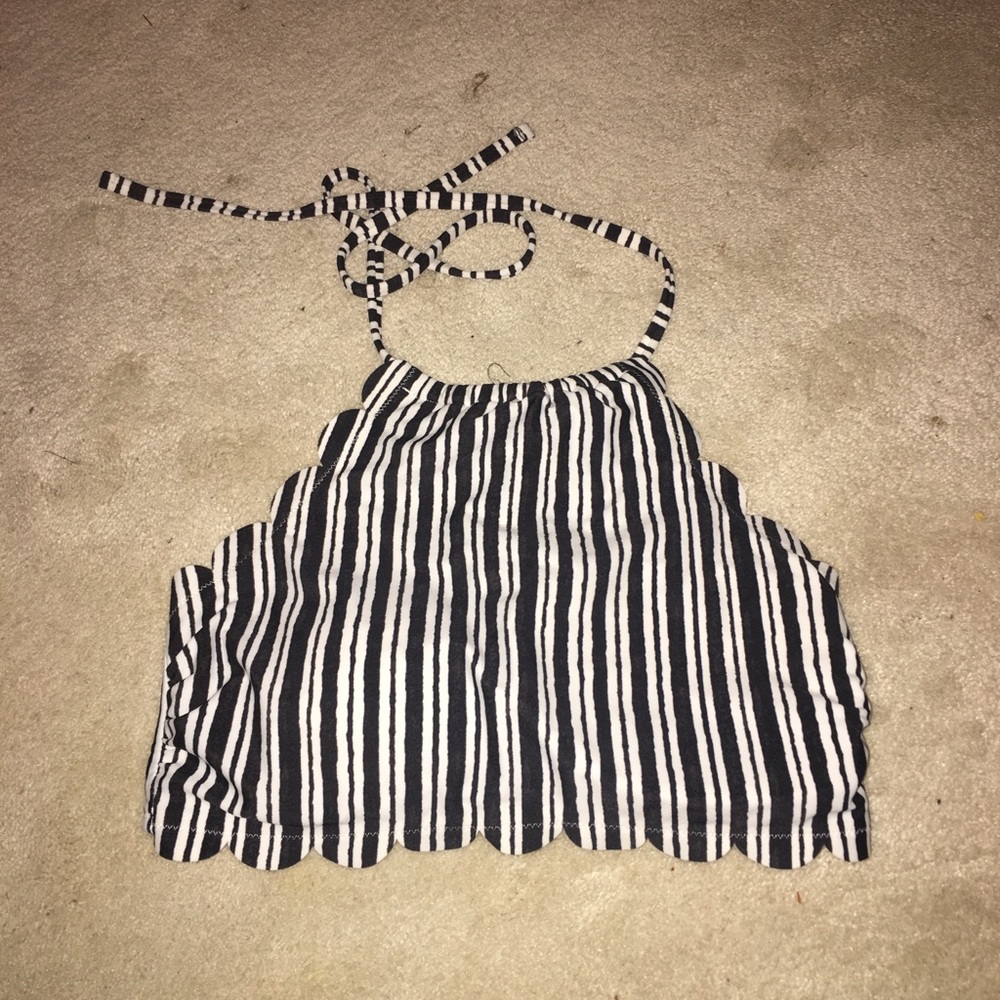 Scalloped high neck swim top